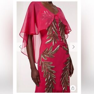 NWT Karen Millen Feather Embellished Woven Cape Sleeve Maxi Dress